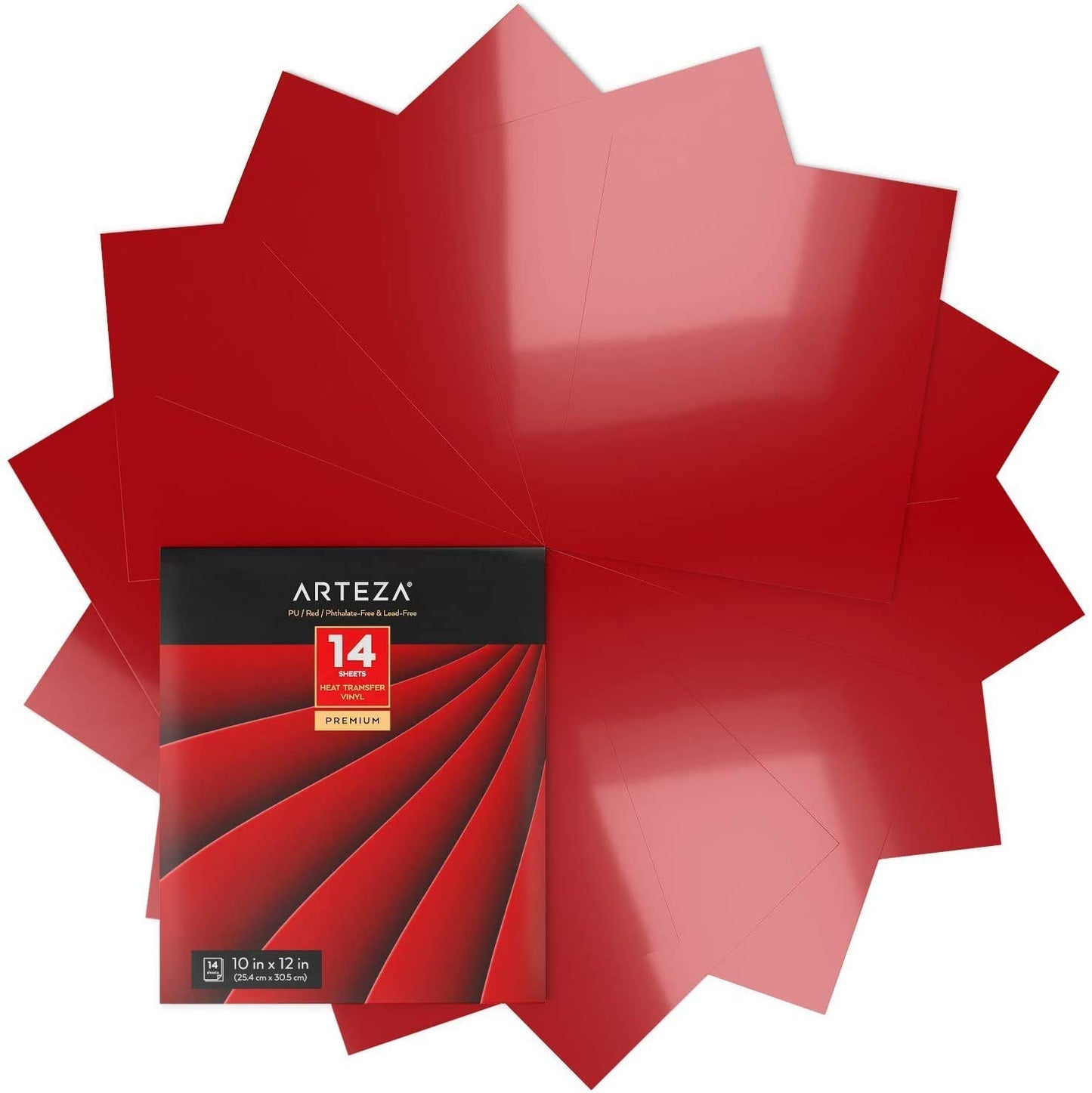 Arteza Heat Transfer Vinyl, Red, 10" x 12” Sheets - Pack of 14