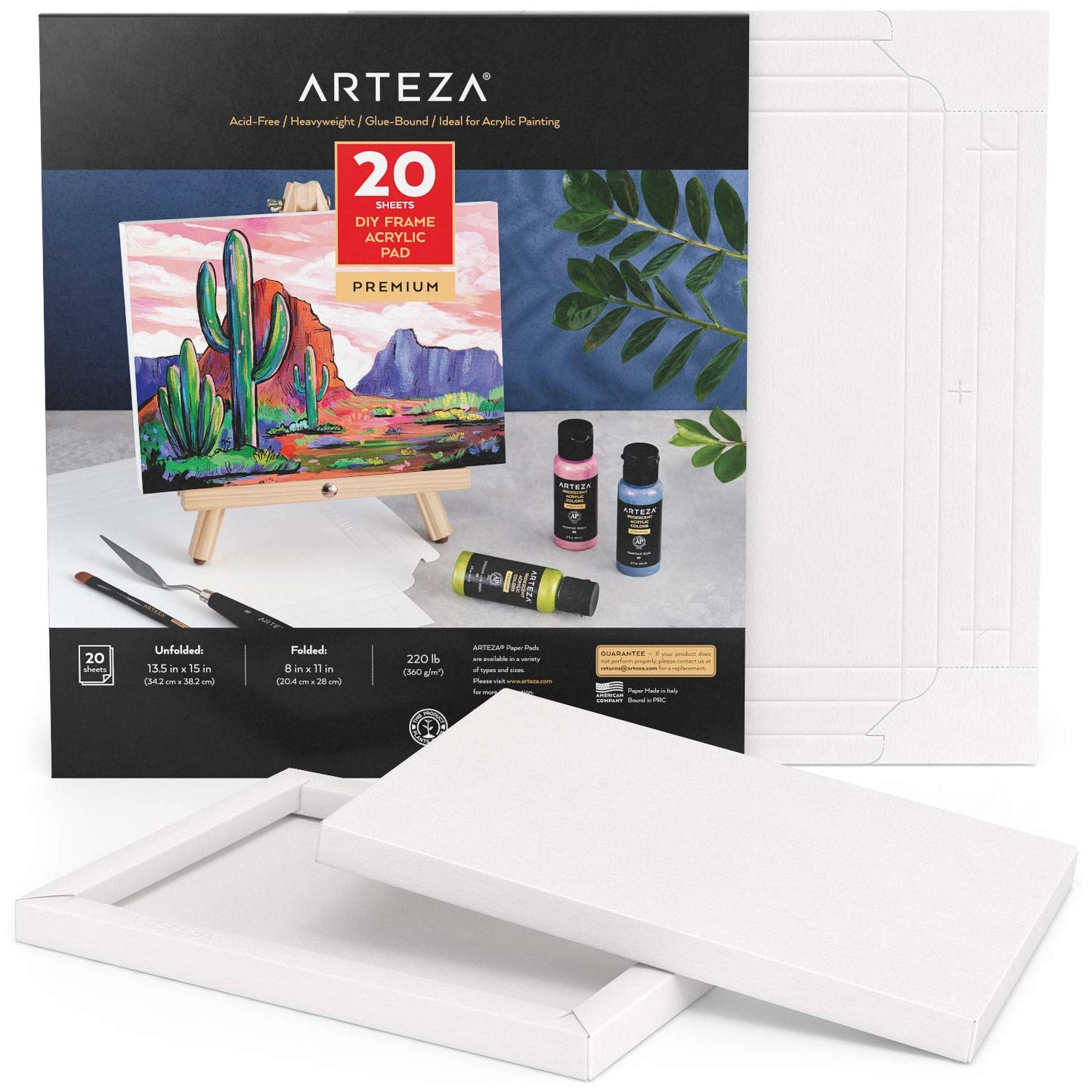 Arteza DIY Foldable Canvas Frame, Acrylic, 8" x 11" - 20 Sheets