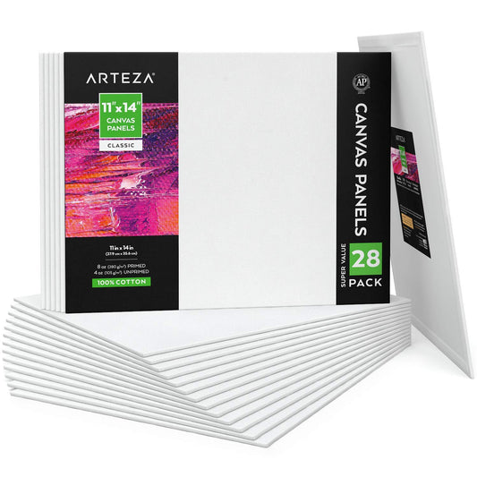 Arteza Classic Canvas Panels, 11" x 14" - Pack of 28