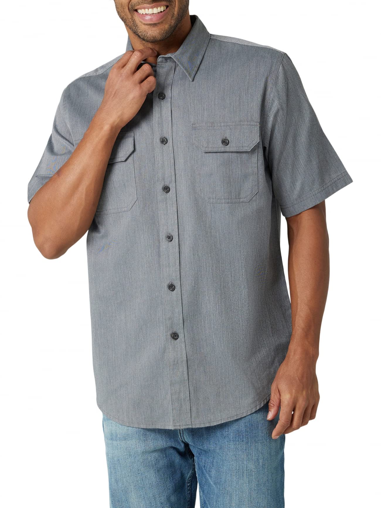 Wrangler Authentics Men's Short Sleeve Classic Woven Shirt, Asphalt Heather, Large