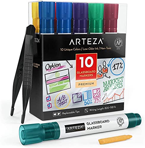 Arteza Glassboard Markers, Neon Colors - Set of 10