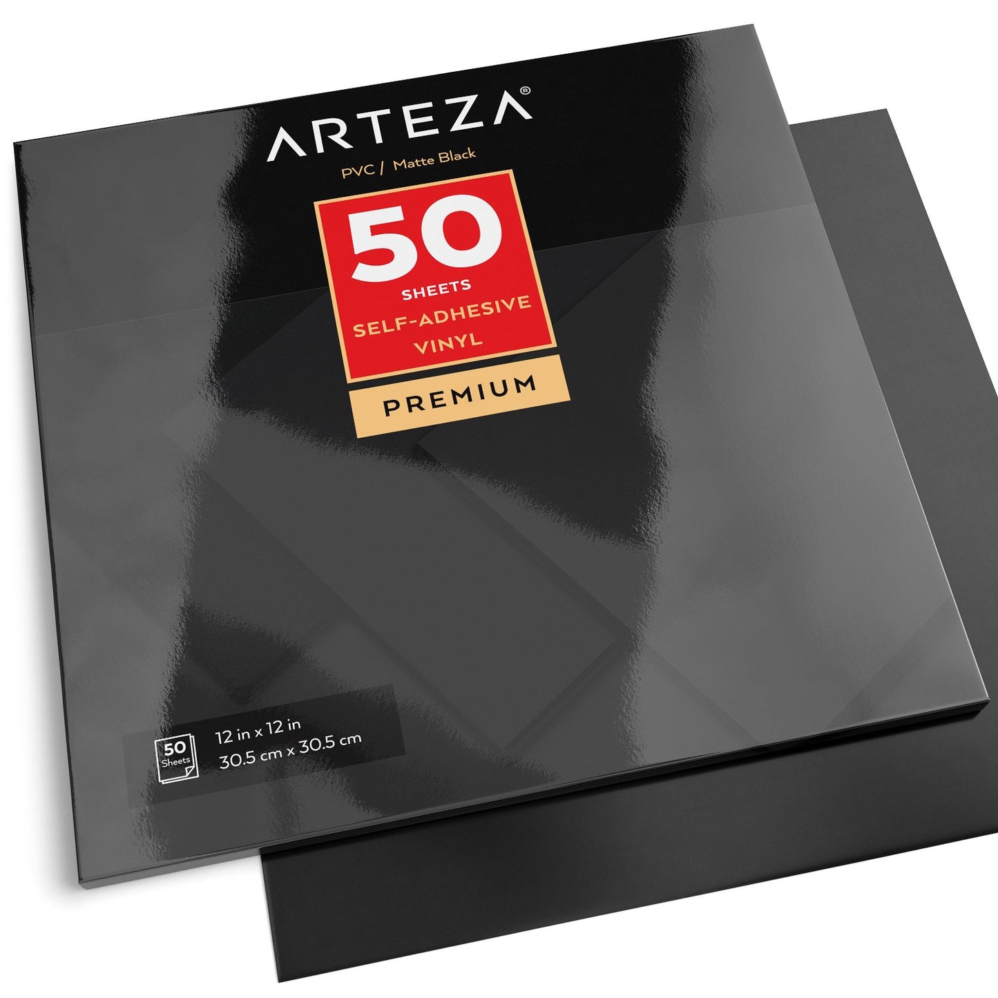 Arteza Self Adhesive Vinyl, Matte Black, 12" x 12" Sheets - Pack of 50