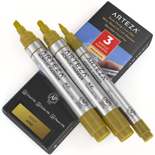 Arteza Acrylic Markers, Gold A700 - 3 Pack