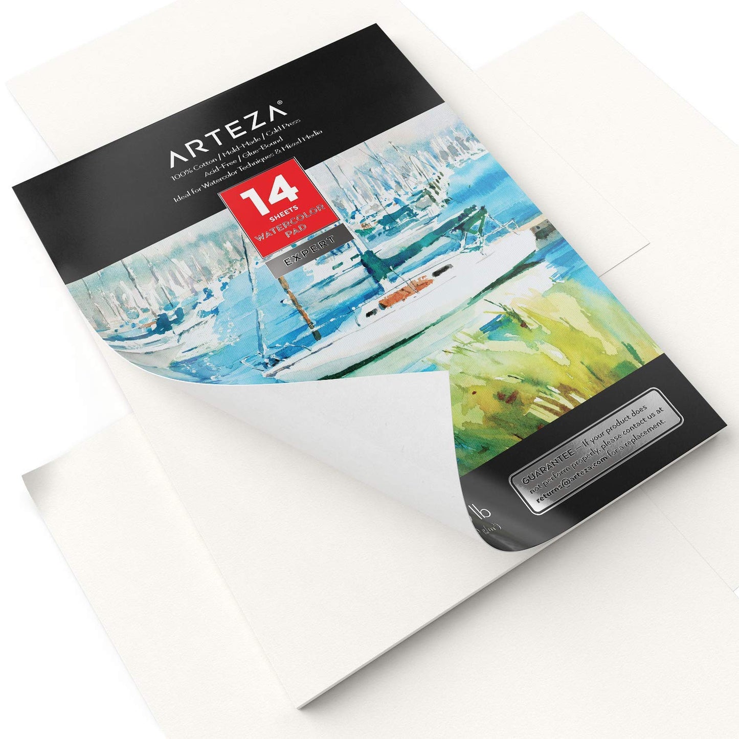 Arteza Expert Watercolor Pad, 100% Cotton, Cold-Pressed, 9" x 12", 14 Double-Sided Sheets