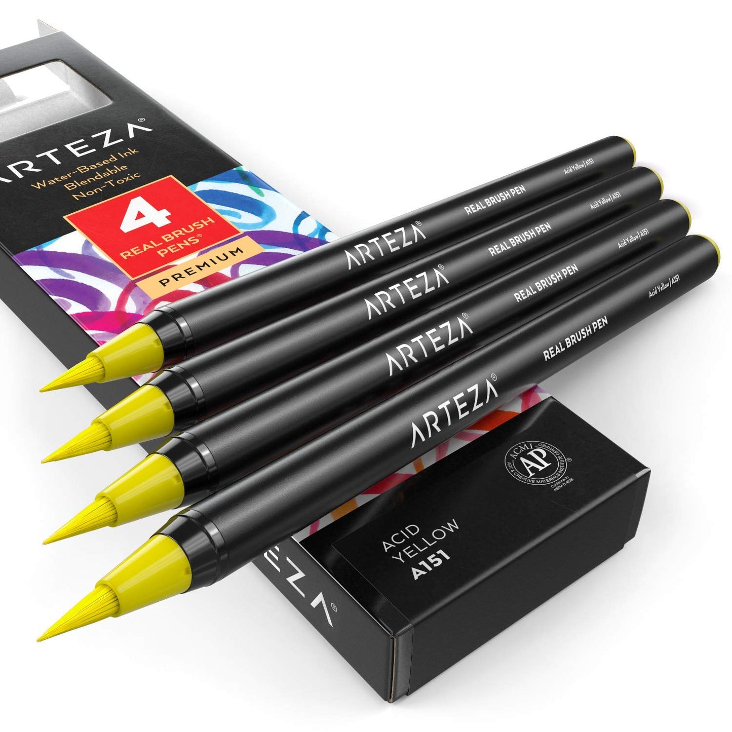 Arteza Real Brush Pens®, A151 Acid Yellow - 4 Pack