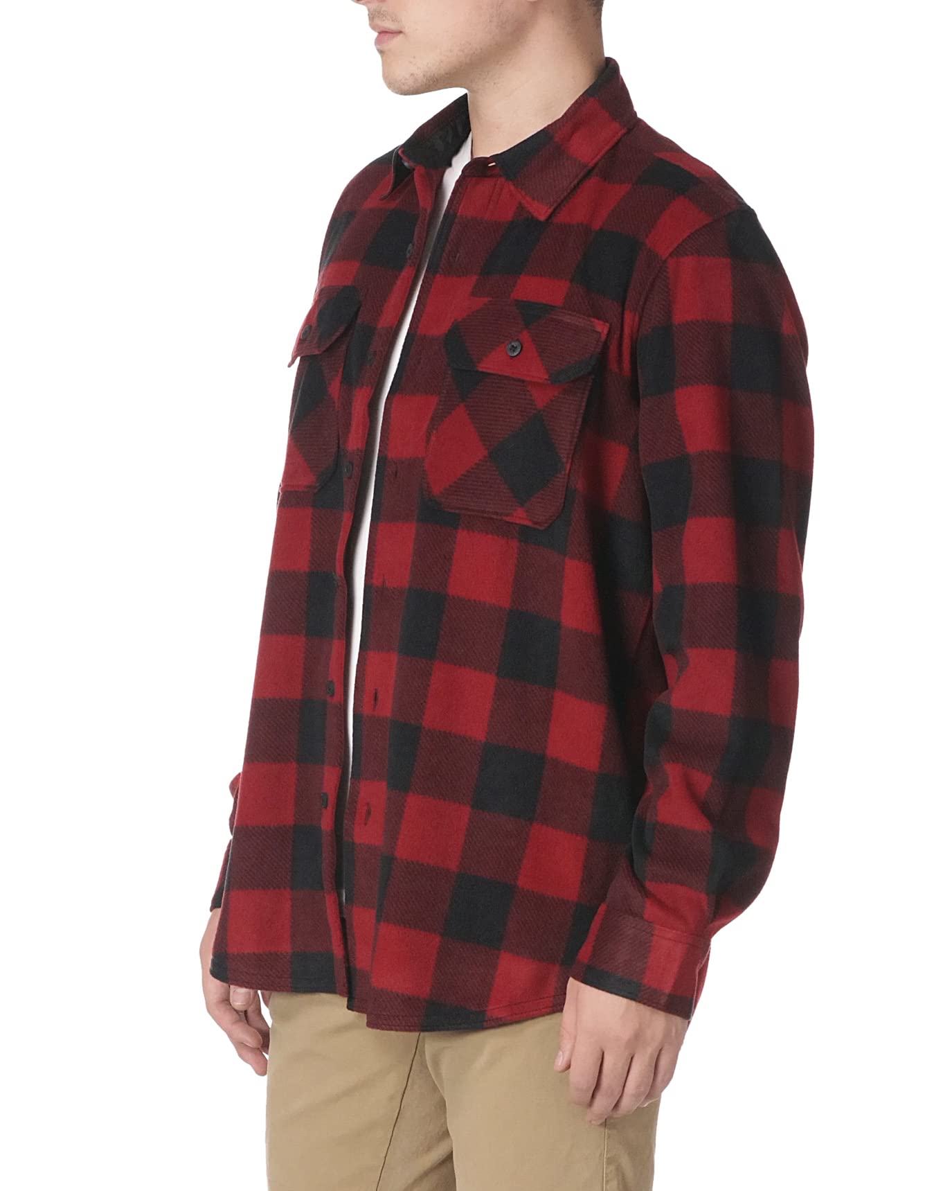 Wrangler Authentics Men's Long Sleeve Heavyweight Fleece Shirt, Red Buffalo Plaid, XX-Large