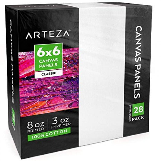 Arteza Classic Canvas Panels, 6" x 6" - Pack of 28