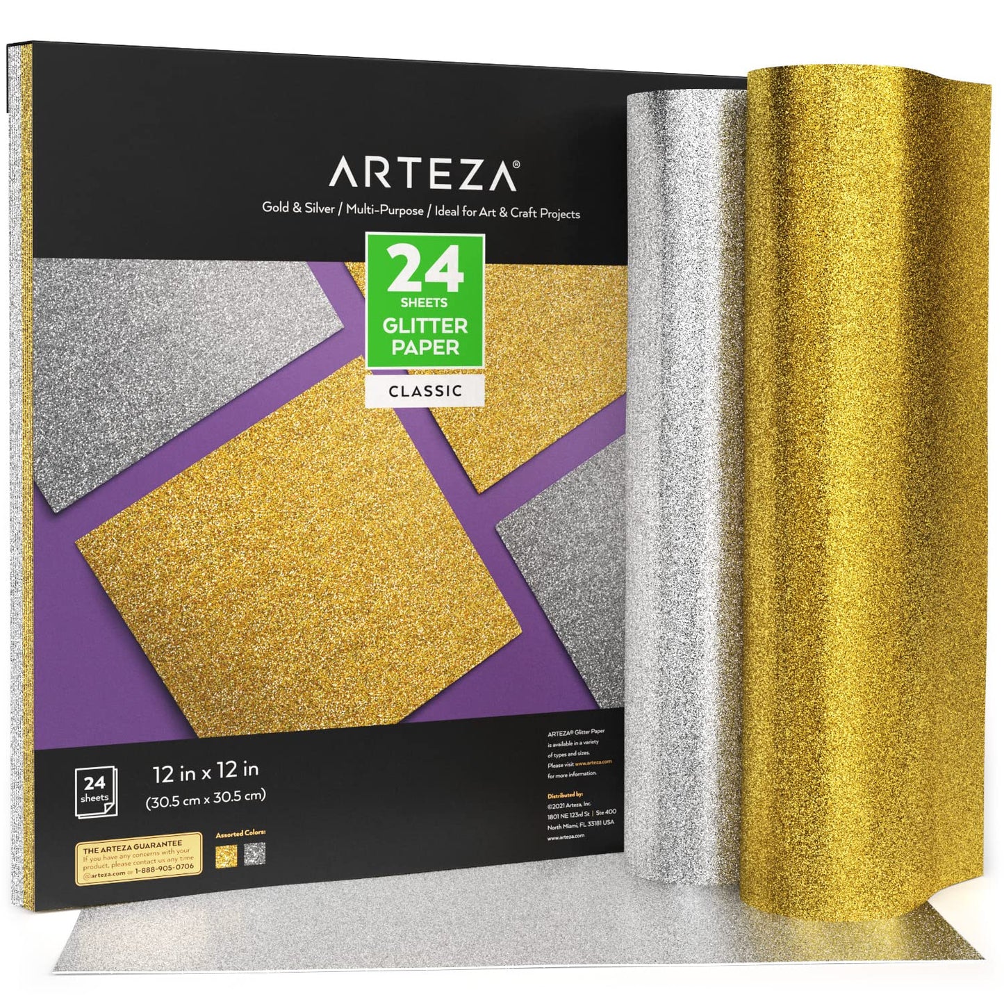 Arteza Glitter Paper, Gold & Silver, 12" x 12" - 24 Sheets