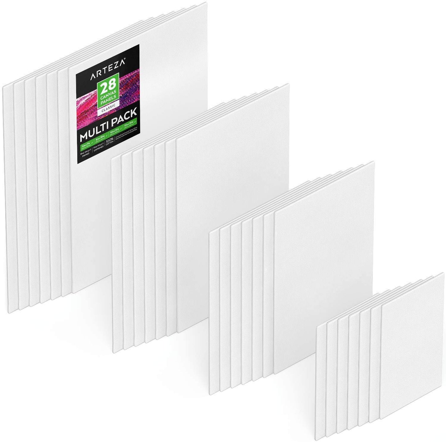 Arteza Classic Canvas Panels, Multi-Pack Sizes, Rectangle - Pack of 28