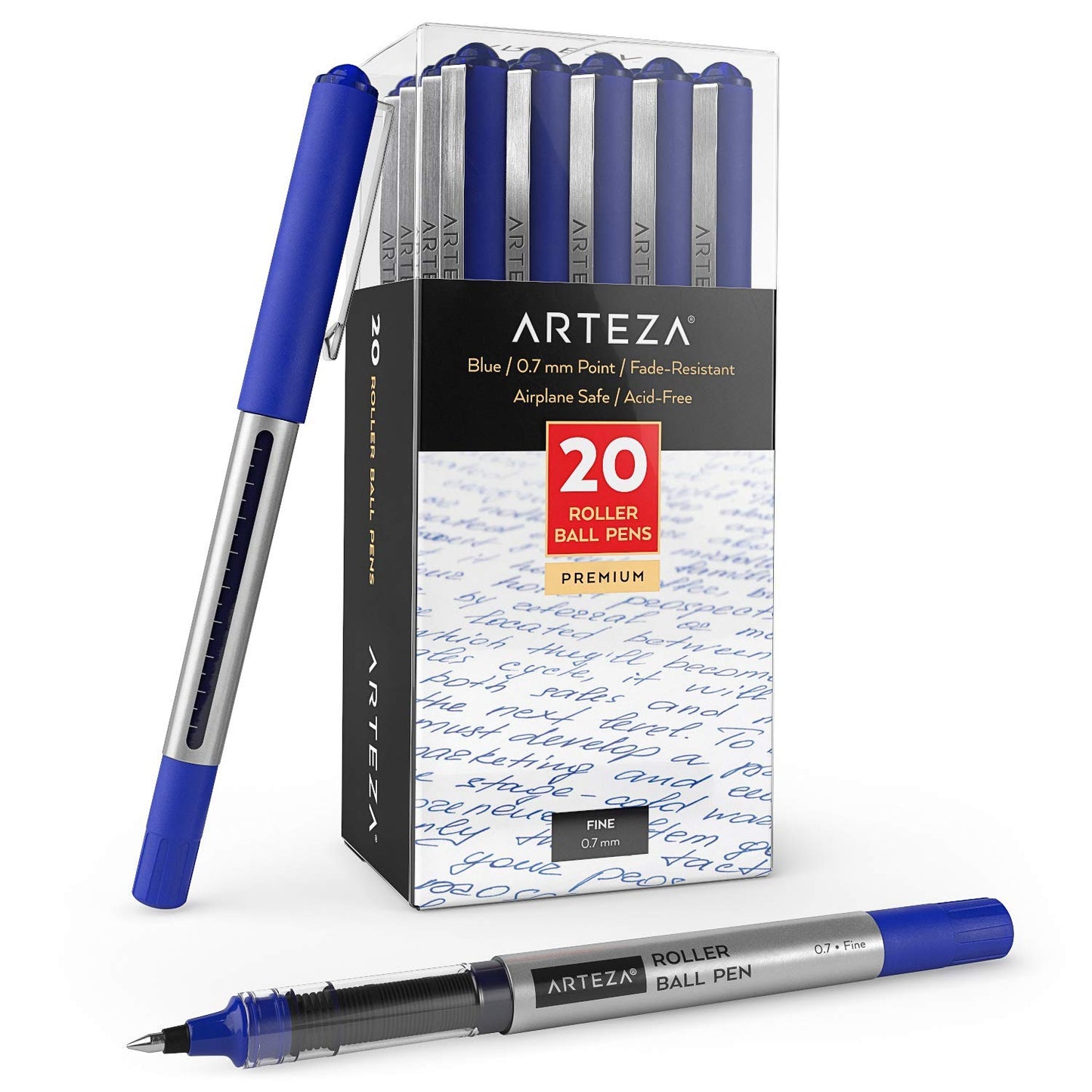 Arteza Roller Ball Pens, Blue, 0.7mm Nib - 20 Pack