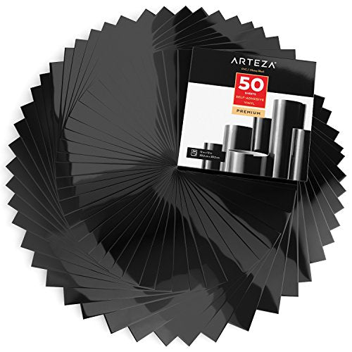 Arteza Self Adhesive Vinyl, Glossy Black, 12" x 12" Sheets - Pack of 50