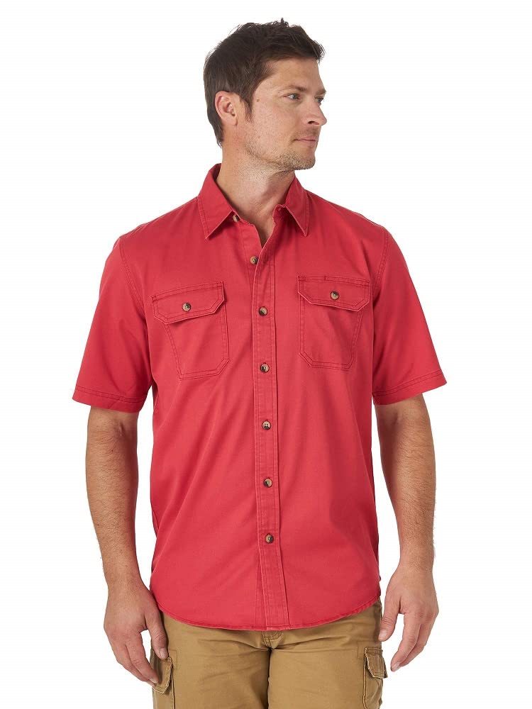 Wrangler Authentics mens Weather Anything Short Sleeve Woven Button Down Shirt, Cardinal, Medium US
