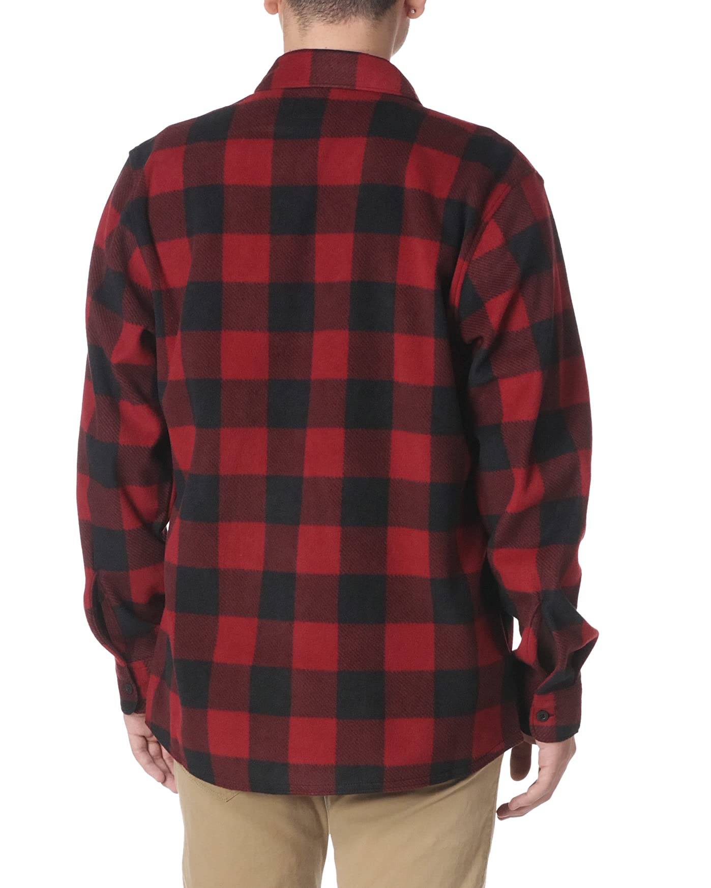 Wrangler Authentics Men's Long Sleeve Heavyweight Fleece Shirt, Red Buffalo Plaid, Large