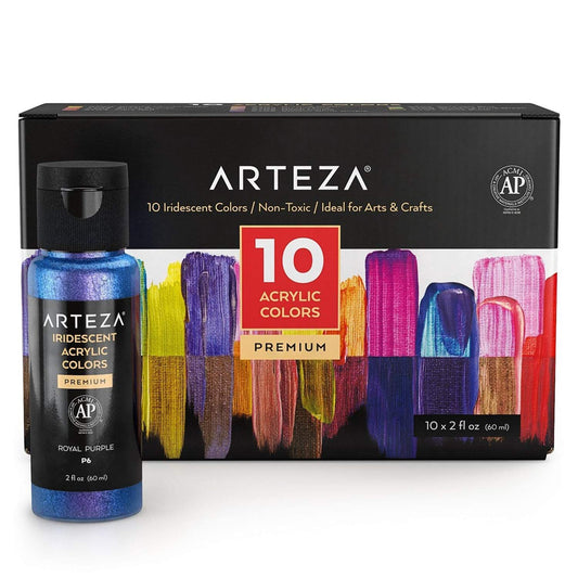 Arteza Acrylic Paint, Iridescent, 2oz Bottles - Set of 10