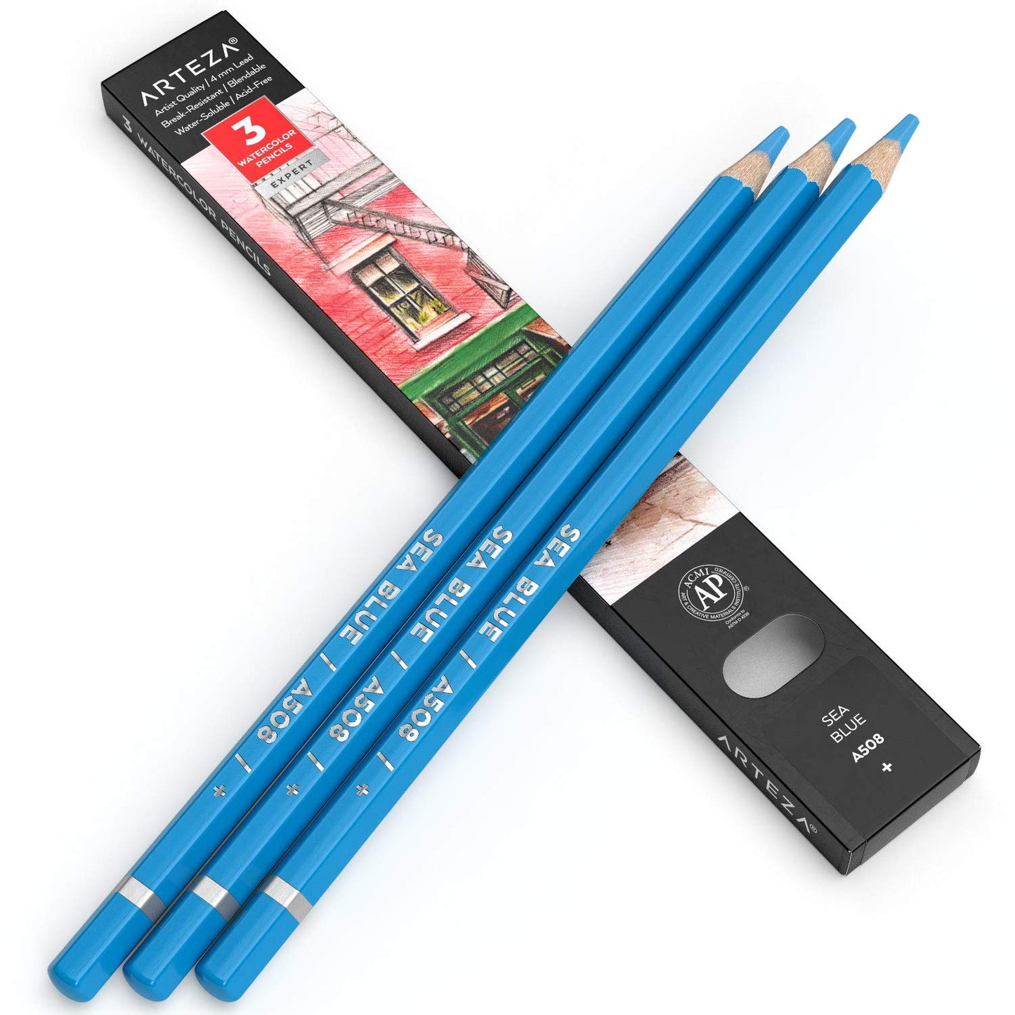 Arteza Expert Watercolor Pencil, A508 Sea Blue - 3 Pack