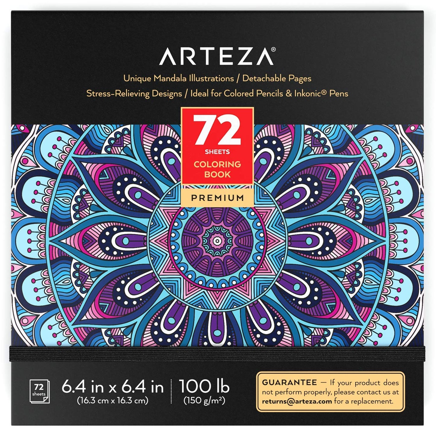 Arteza Coloring Book, Mandala Illustrations, 72 sheets