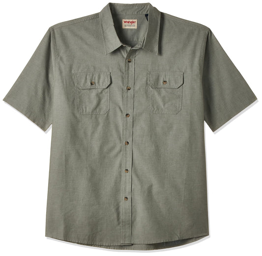 Wrangler Authentics mens Short Sleeve Classic Woven Shirt, Sea Spray Chambray, Large US