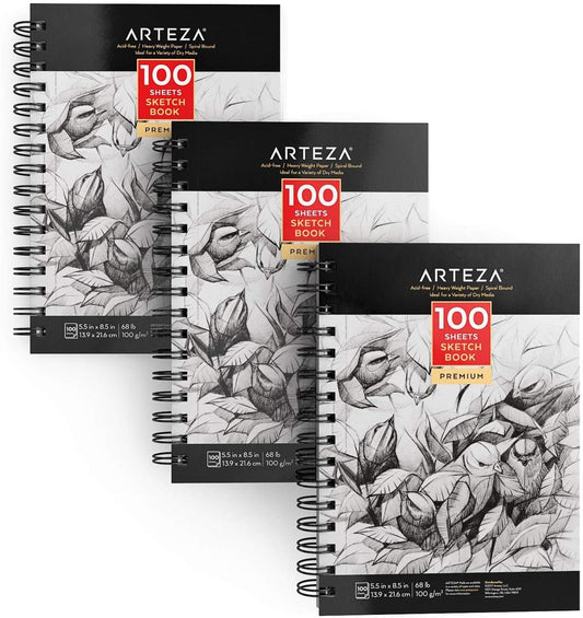 Arteza Sketchbook, 5.5" x 8.5", 100 Sheets - Pack of 3