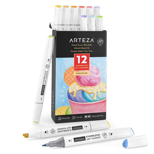 Arteza EverBlend™ Ultra Art Markers, Pastel Colors - Set of 12