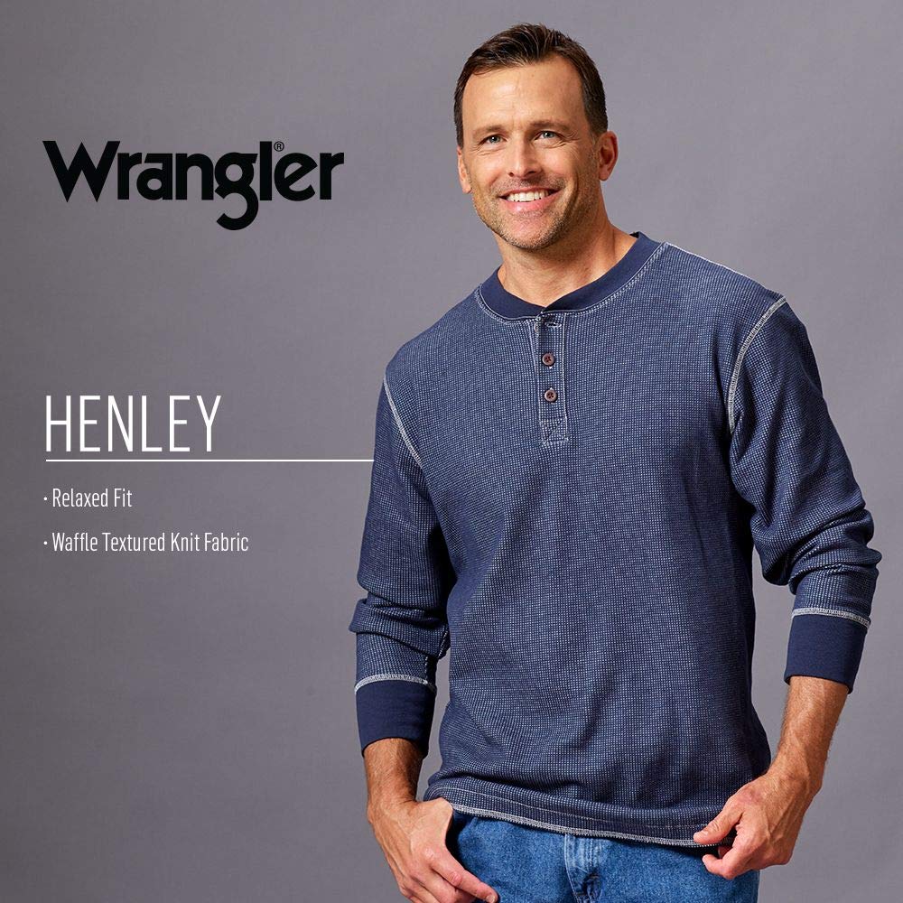 Wrangler Authentics Men's Long Sleeve Waffle Henley, Green, Large