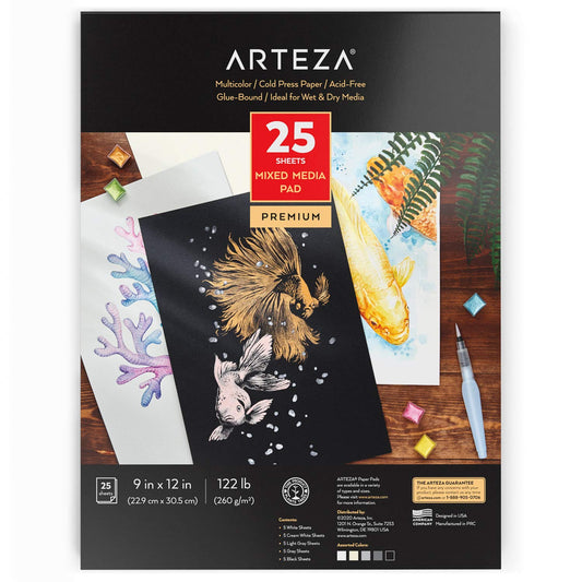 Arteza Mixed Media Pad, 5 Tones, 9" x 12” - 25 Sheets