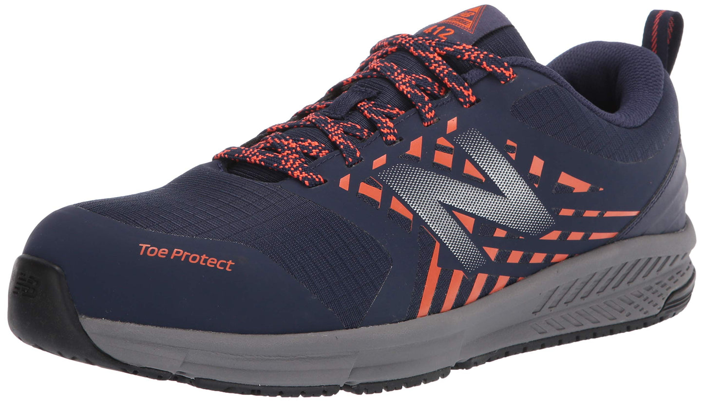 New Balance Men's Slip-Resistant 412 V1 Alloy Toe Industrial Shoe, Team Navy/Team Orange, 11