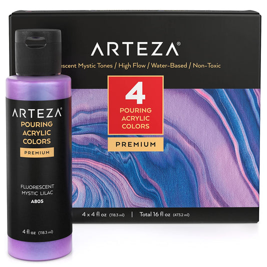 Arteza Pouring Acrylic Paints, Iridescent Mystic Tones, 4oz Bottles - Set of 4