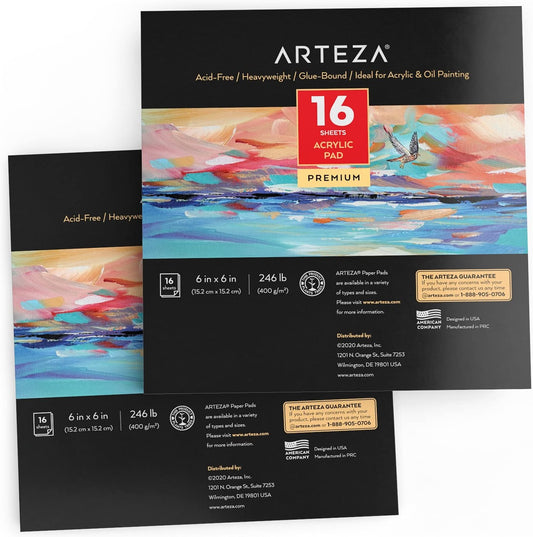 Arteza Acrylic Pad, 6" x 6", 16 Sheets - Pack of 2