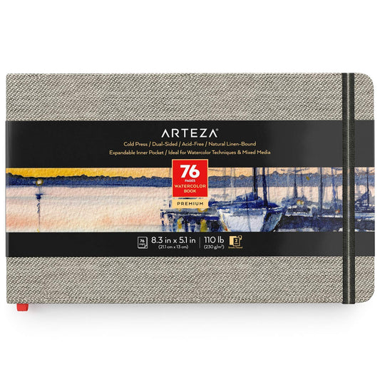 Arteza Watercolor Book, Gray Hardcover, 5" x 8", 76 Pages