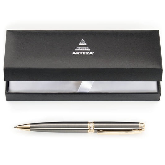 Arteza Ballpoint Pen Gift Set, Black Ink Gold & Brushed Metal Pen