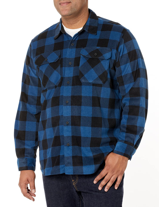 Wrangler Authentics Men's Long Sleeve Heavyweight Fleece Shirt, Blue Buffalo Plaid, 2X Tall