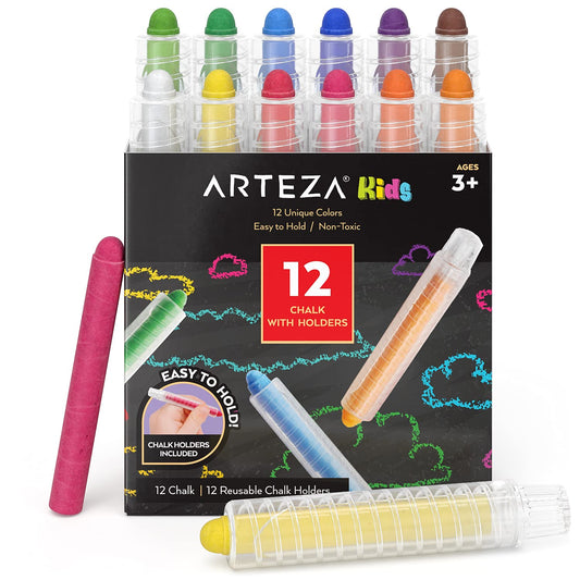 Arteza Kids Chalk with Holders - Set of 12