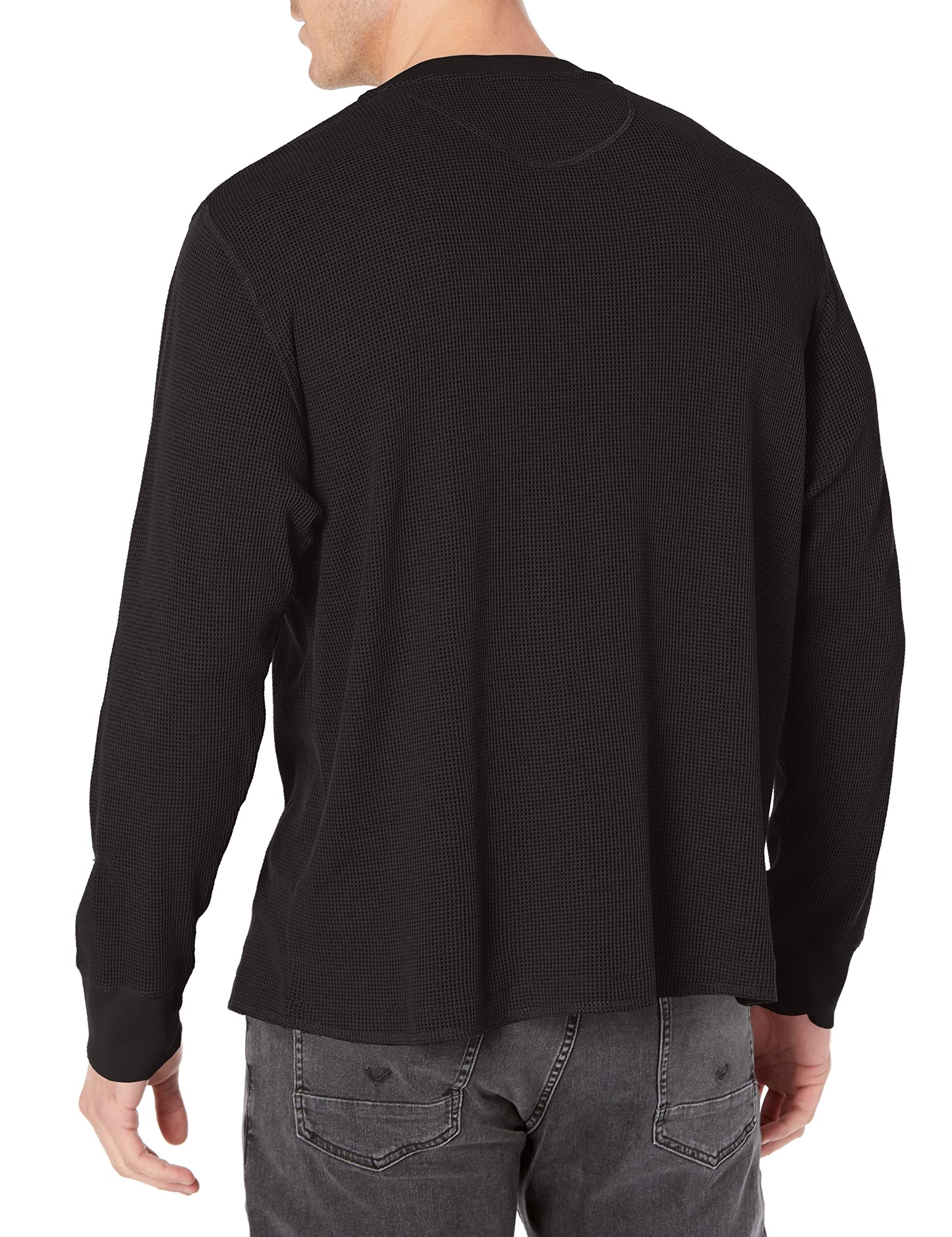 Wrangler Authentics Men's Long Sleeve Waffle Henley, Caviar, Large