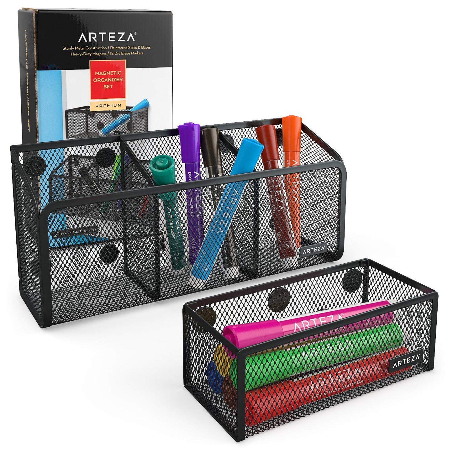 Arteza Mesh Magnetic Organizers - Set of 2 & 12 Dry-Erase Markers