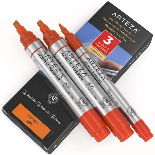 Arteza Acrylic Markers, Orange A102 - 3 Pack