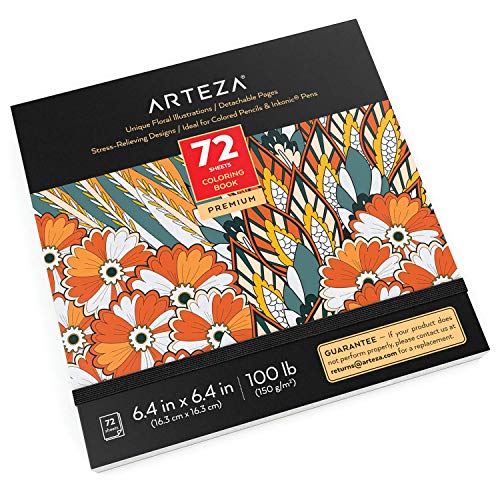 Arteza Coloring Book, Floral Illustrations, 72 Sheets