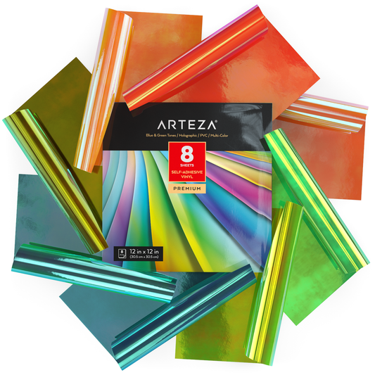 Arteza Holographic Self Adhesive Vinyl, 12" x 12", Set of 8