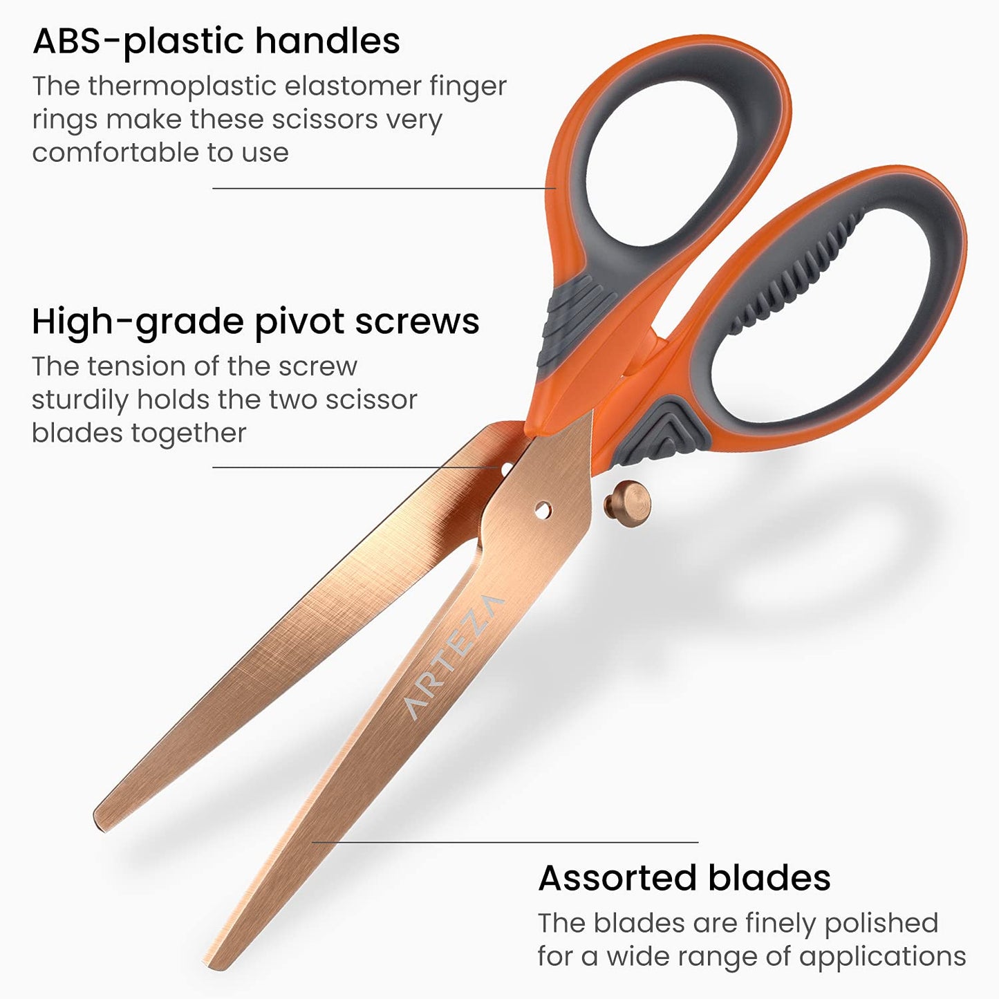 Arteza Crafting Scissors, Assorted Blades & Sizes- Set of 3