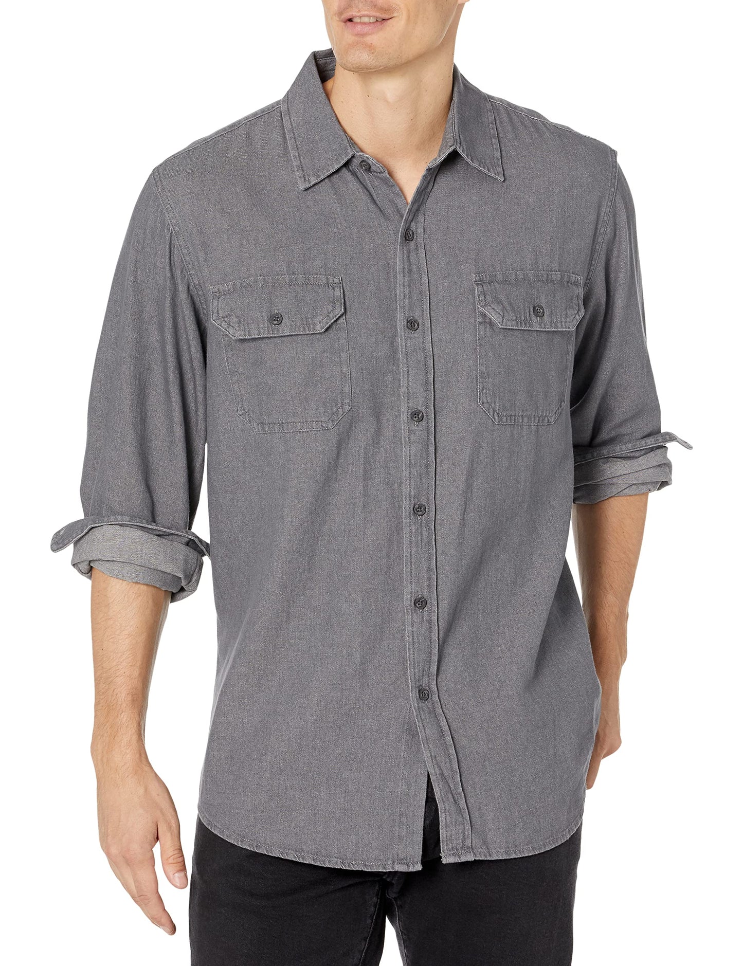 Wrangler Authentics Men's Long Sleeve Classic Woven Shirt, Grey, Small