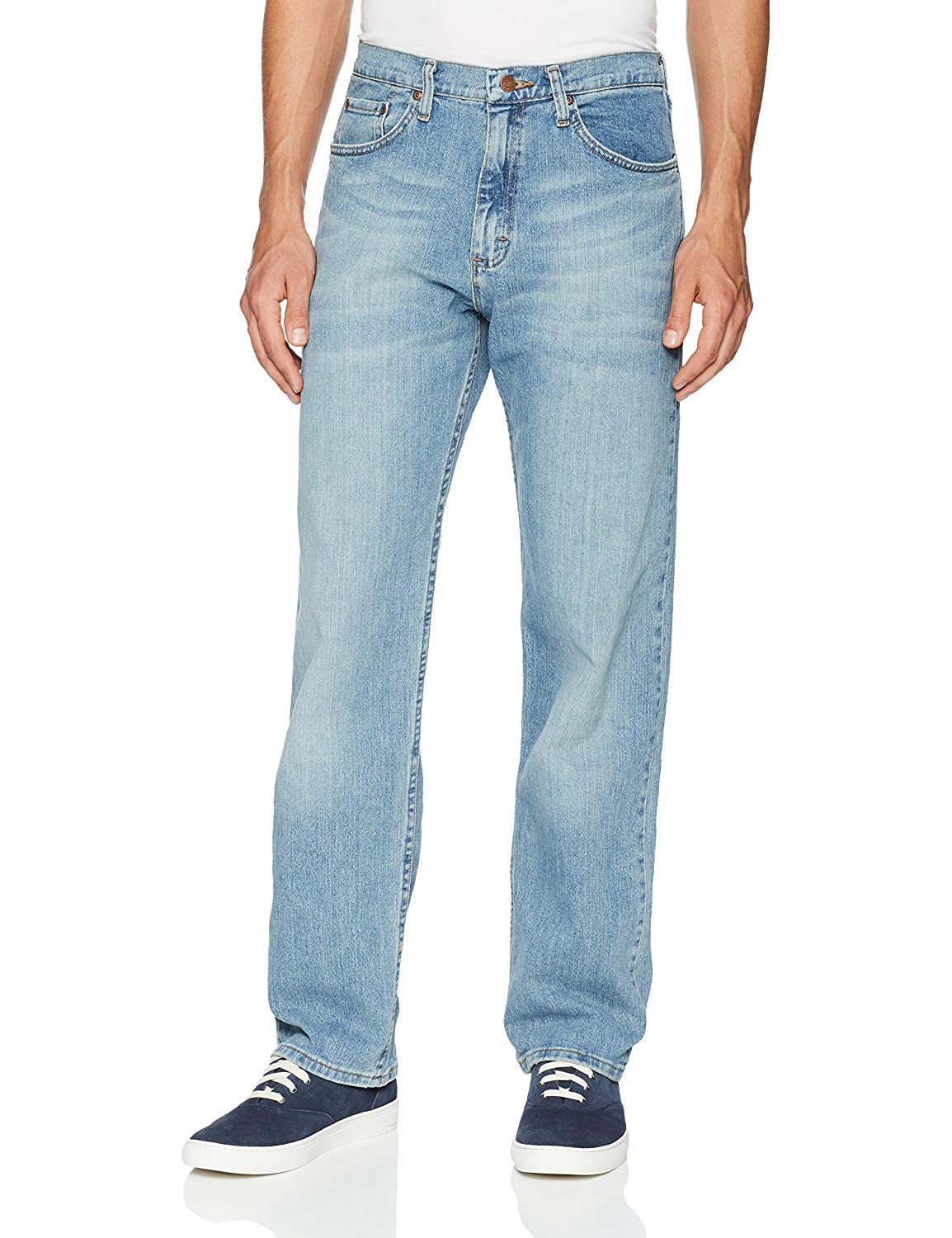 Wrangler Authentics Men's Classic 5-Pocket Relaxed Fit Jean, Bleached Denim Flex, 36W x 28L