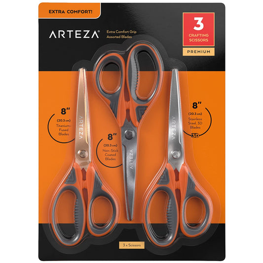 Arteza Crafting Scissors, Assorted Blades & Sizes- Set of 3