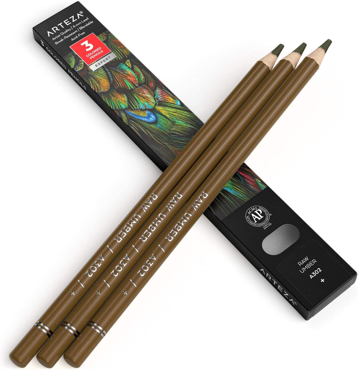 Arteza Expert Colored Pencils, A302 Raw Umber - 3 Pack