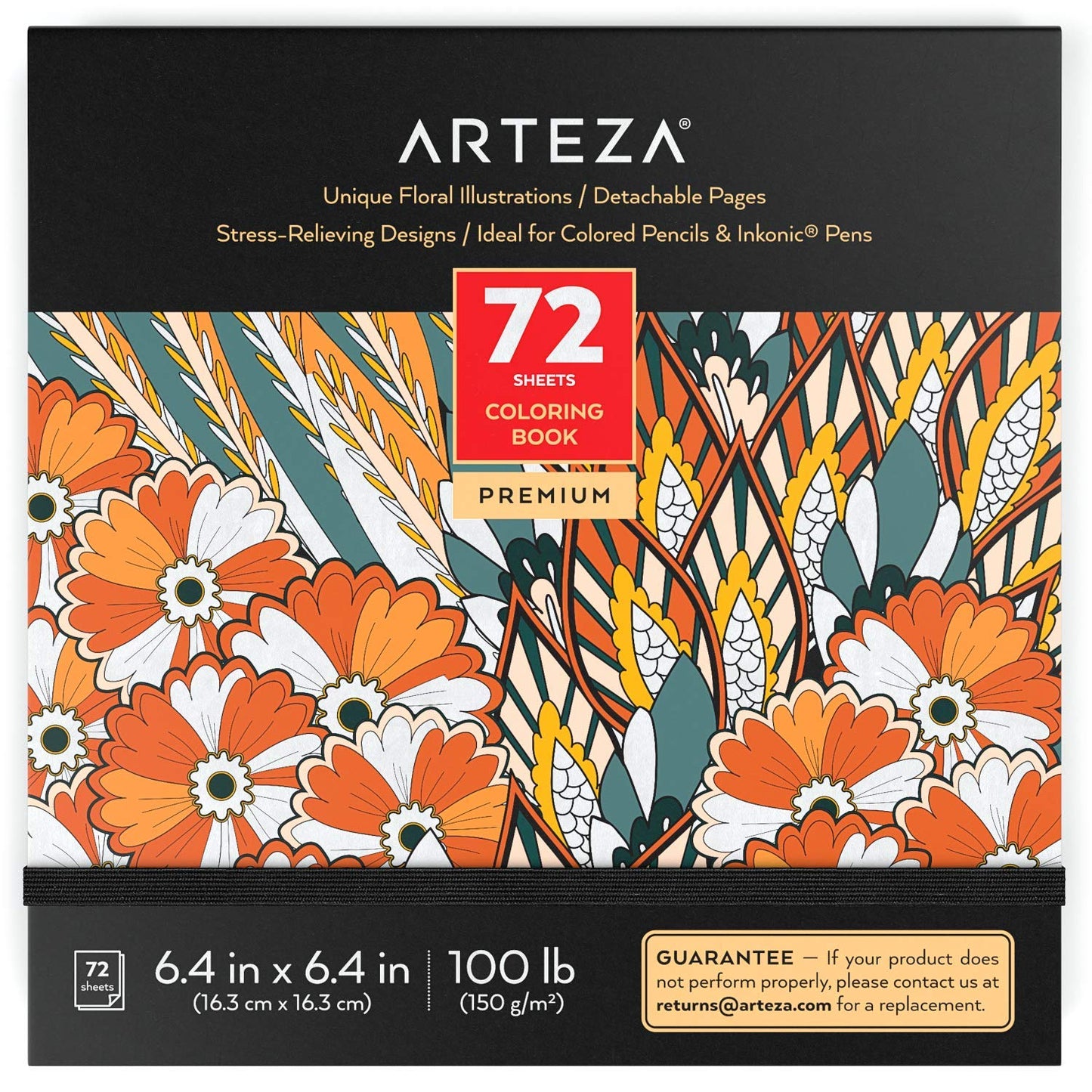 Arteza Coloring Book, Floral Illustrations, 72 Sheets