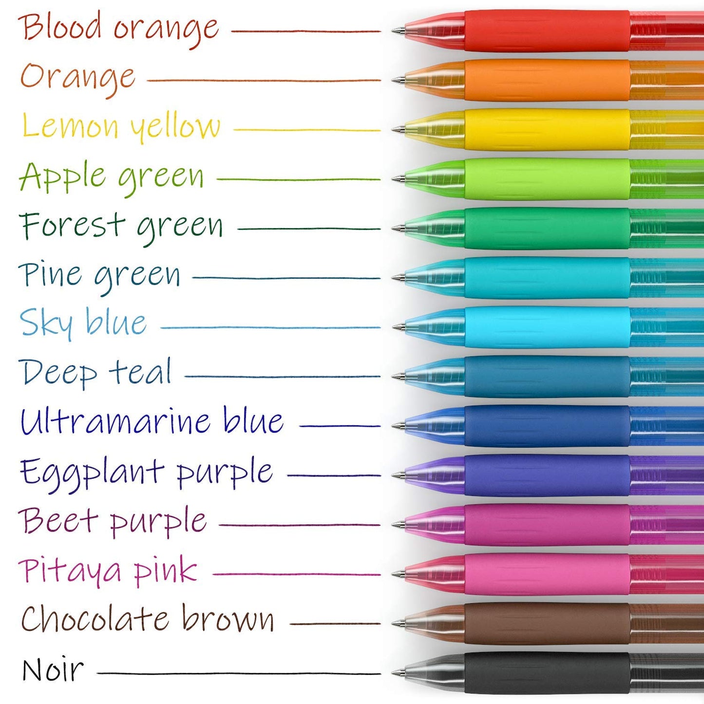 Arteza Retractable Gel Ink Pens, Bright Colors - Set of 14