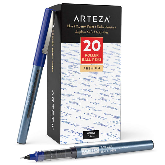 Arteza Roller Ball Pens, Red, 0.5mm Needle Nib - 20 Pack