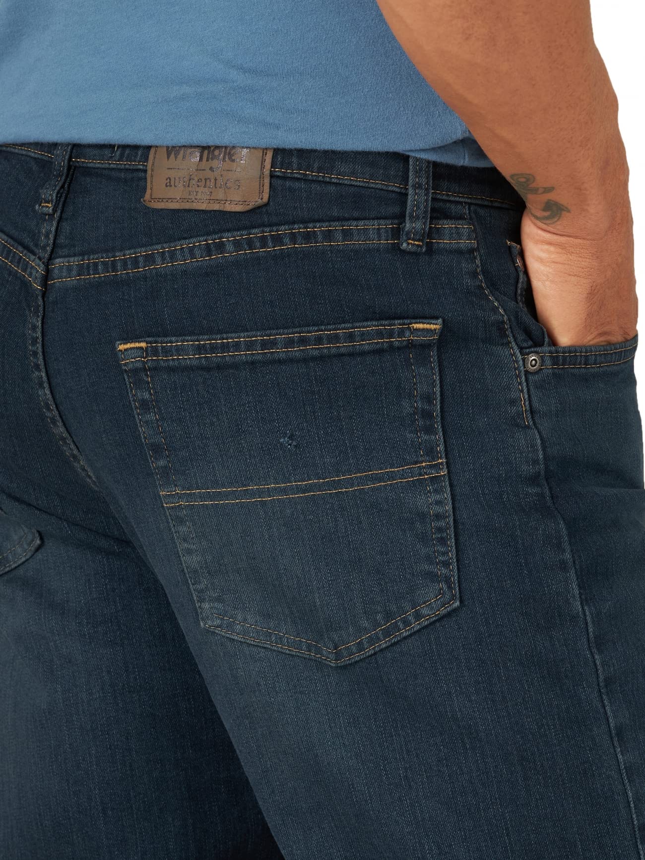 Wrangler Authentics Men's Classic 5-Pocket Relaxed Fit Jean, Military Blue Flex, 42W x 32L
