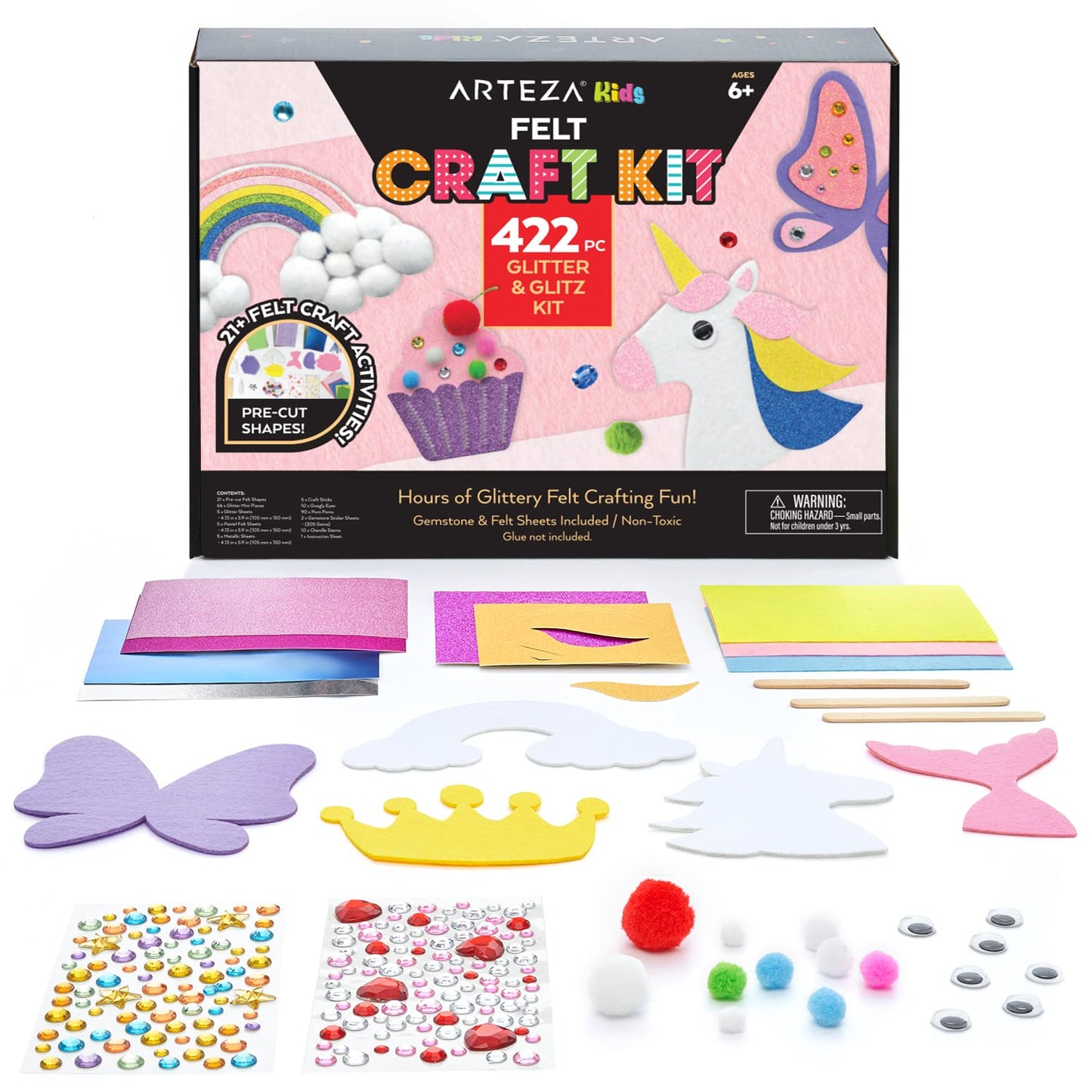 Arteza Kids Felt Craft Kit, Glitter & Glitz