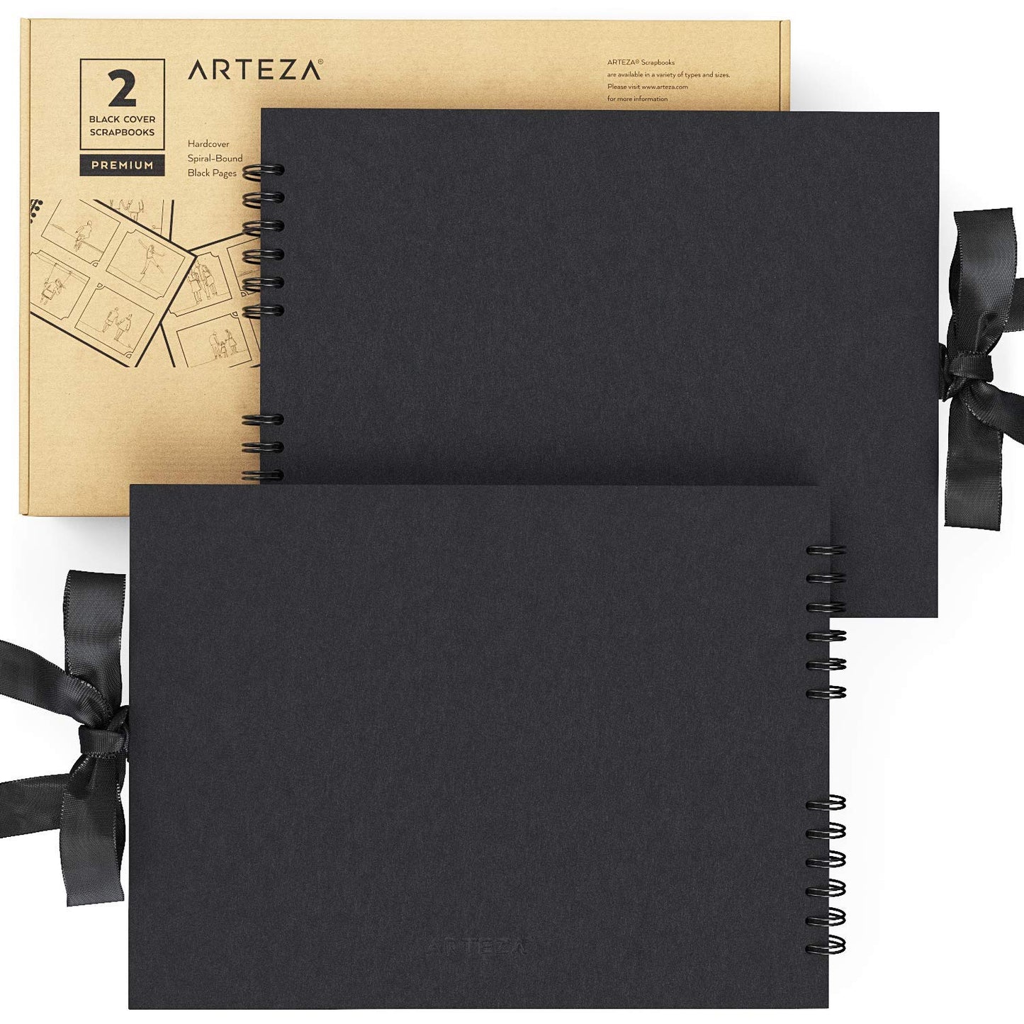 Arteza Spiral-Bound Scrapbook, 8.5" x 11", 40 Black Sheets - Pack of 2