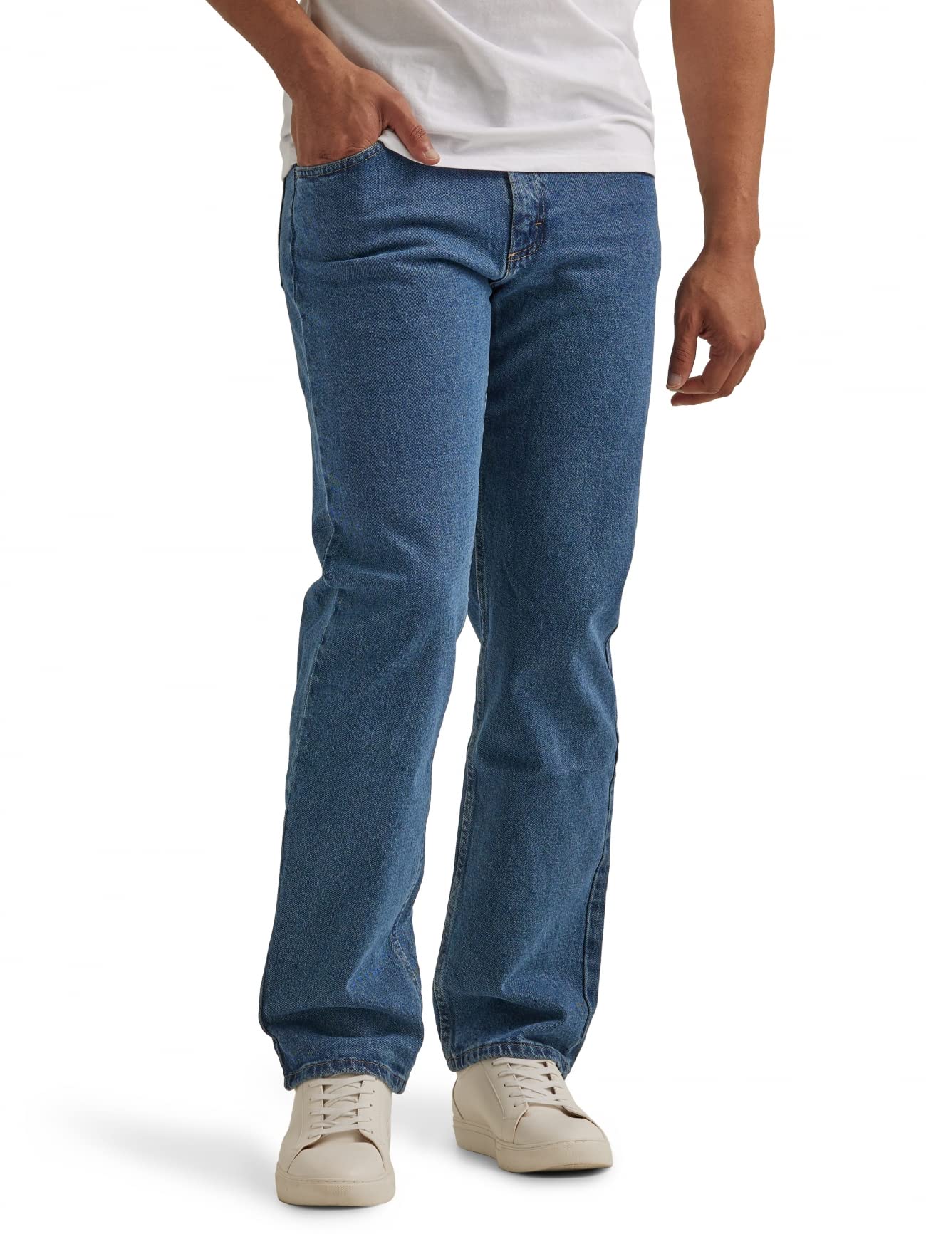 Wrangler Authentics Men's Classic 5-Pocket Relaxed Fit Jean, Dark Stonewash Flex, 36W x 30L