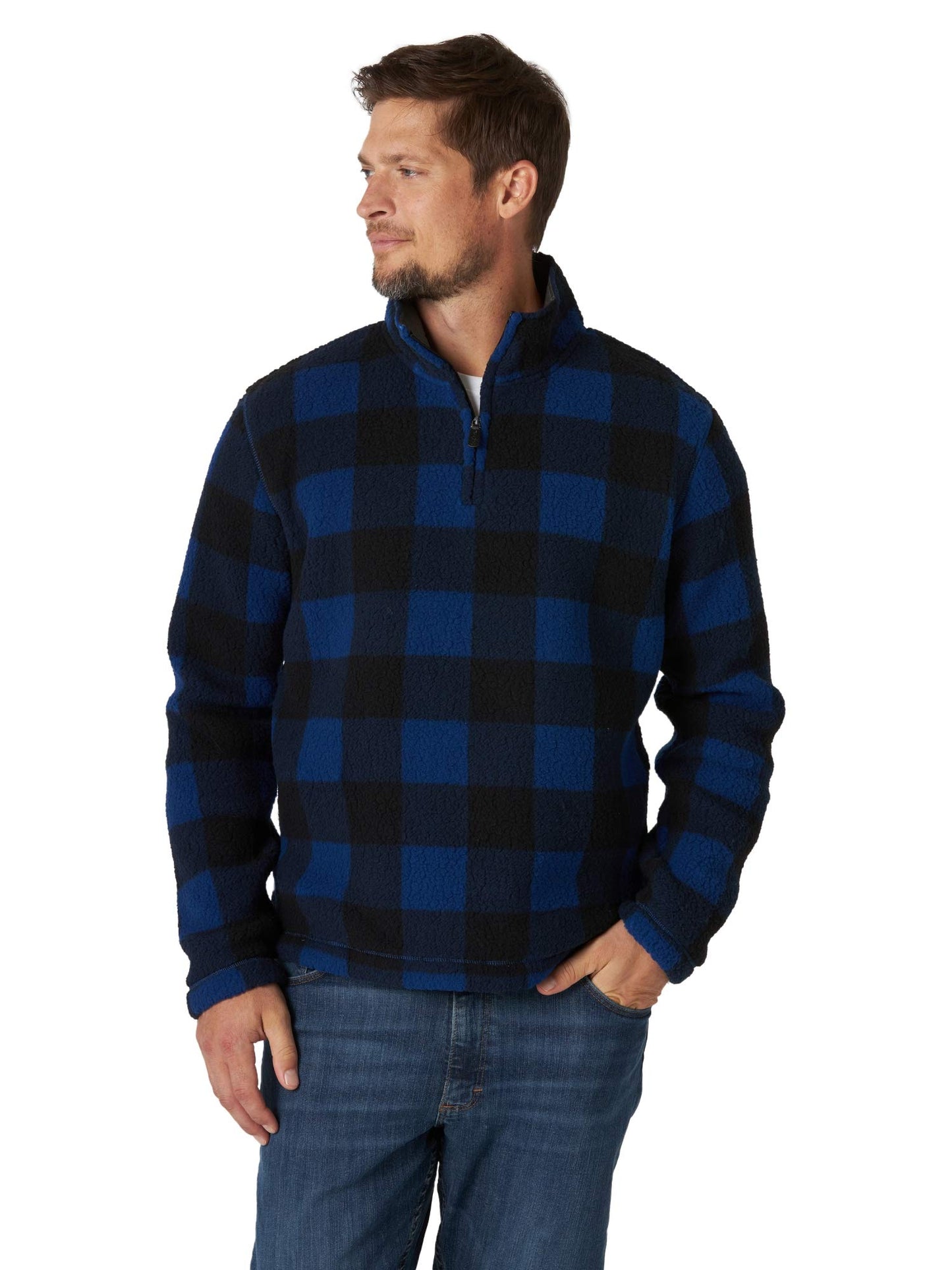 Wrangler Authentics Men's Wooly Fleece Quarter-Zip, Blue Buffalo, X-Large